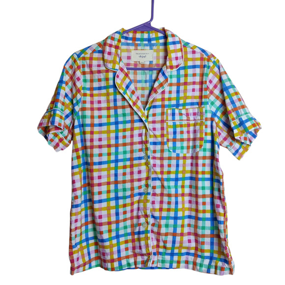 Print Fresh x Oh Joy! Rainbow Plaid Organic Cotton Pajama Top Small - Picture 2 of 11